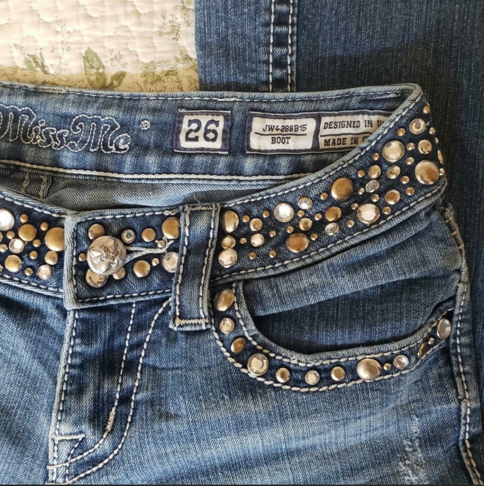 MISS ME JEANS Boot Cut Bejeweled Studded Size 26 - Picture 2 of 8